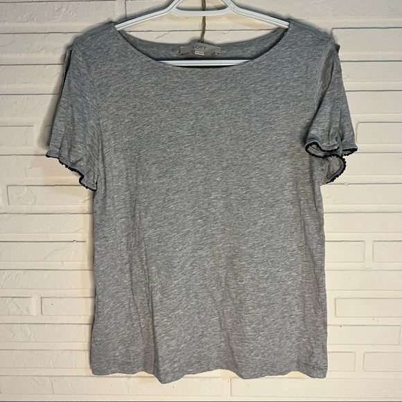 Loft Heather gray short split sleeve lace trim T-shirt - Picture 1 of 7